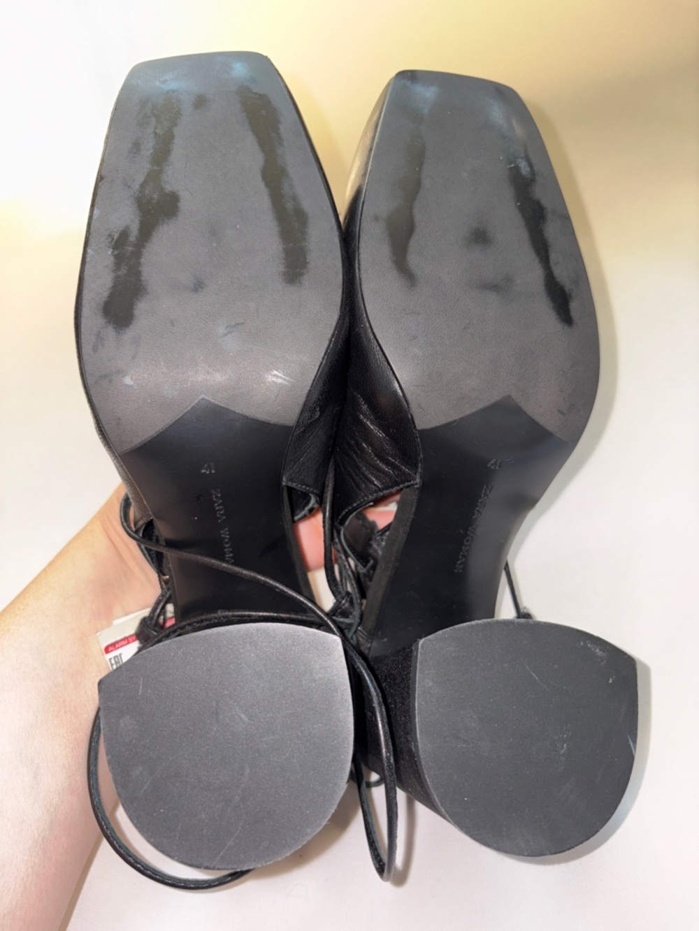 Zara Ballet Style High Heel Black Square-Toe Block Slingback - Picture 9 of 11
